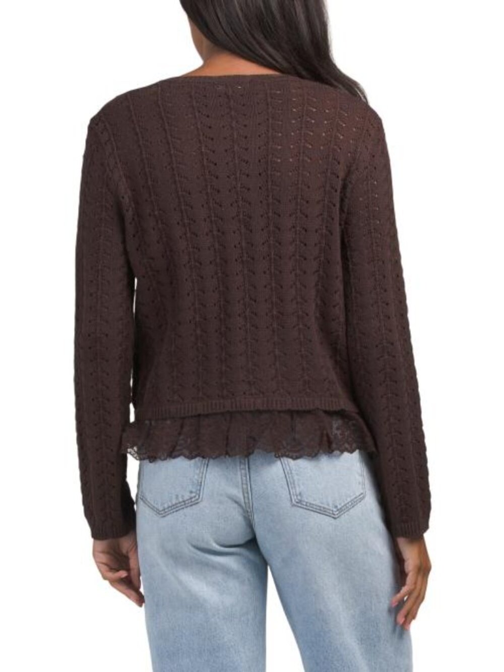 FLINT AND MOSS Lace Stitch Mixed Cardigan - Picture 2 of 3